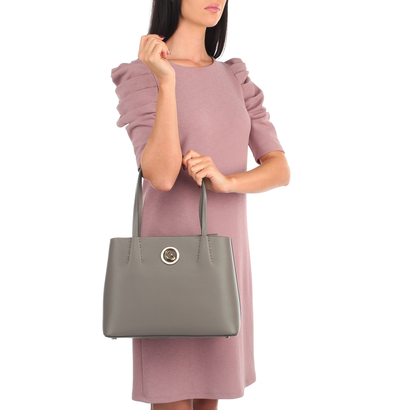 Серая кожаная сумка на молнии Gironacci 