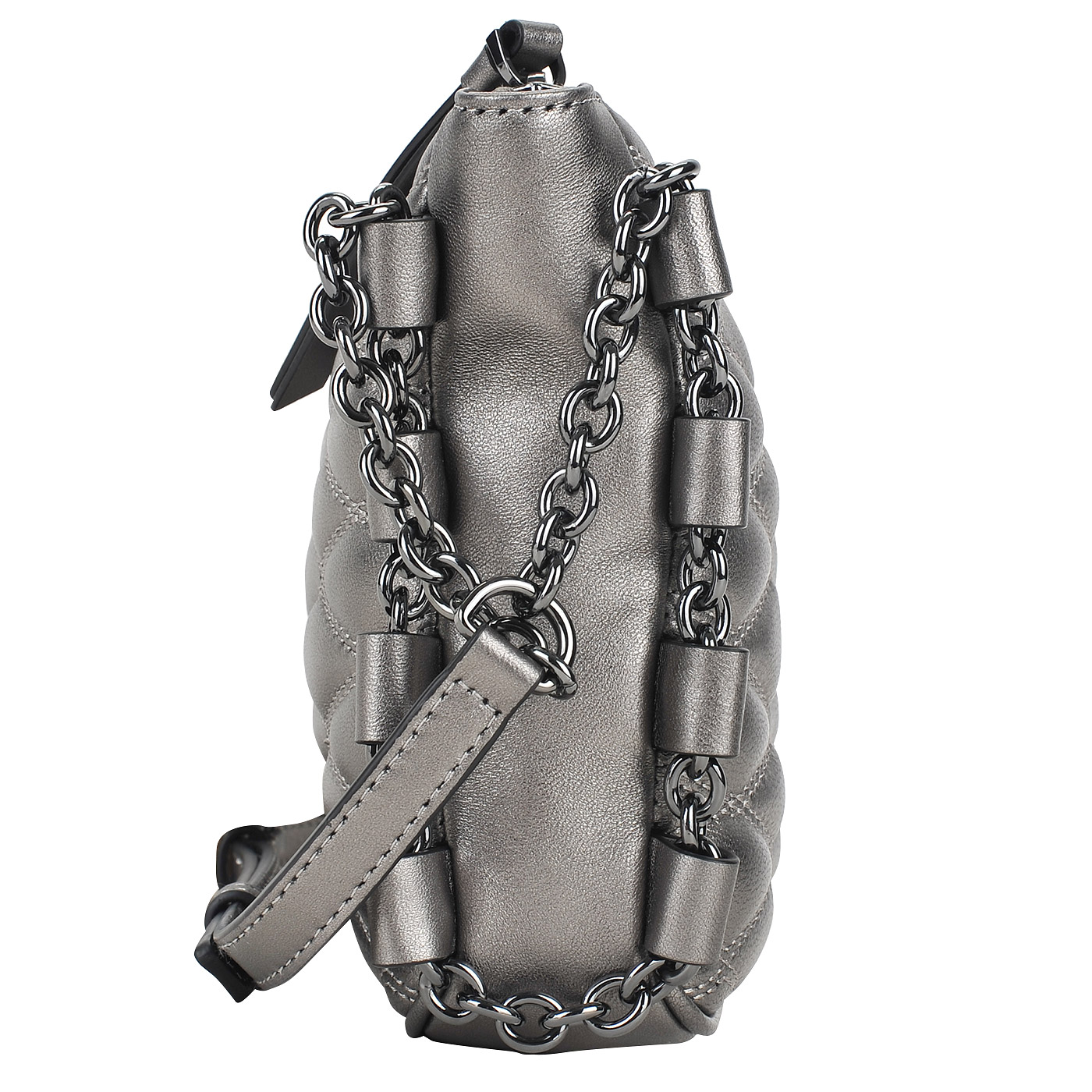 Стеганая женская сумка серебристого цвета DKNY Lara