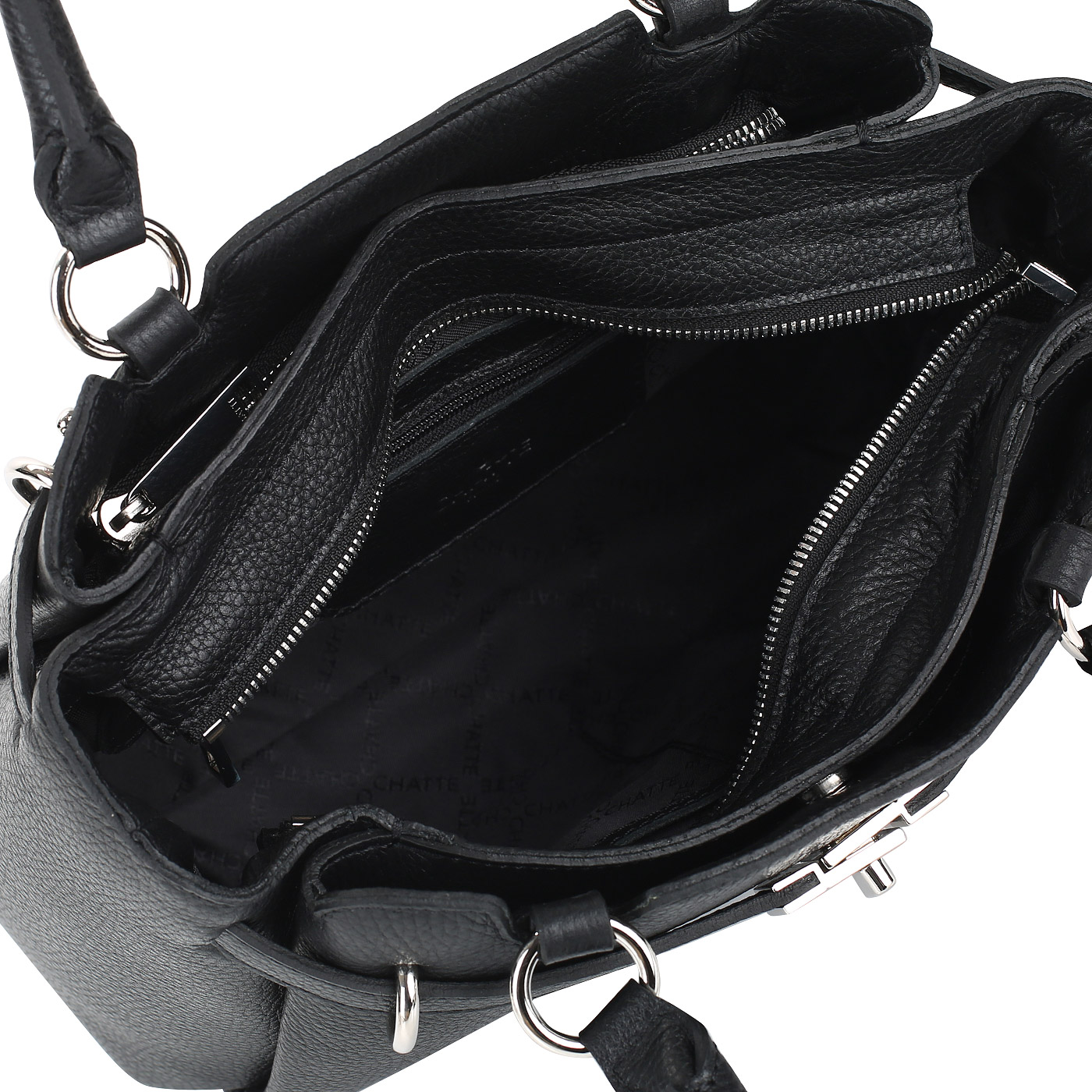 Черная кожаная сумка с тремя отделами Chatte 