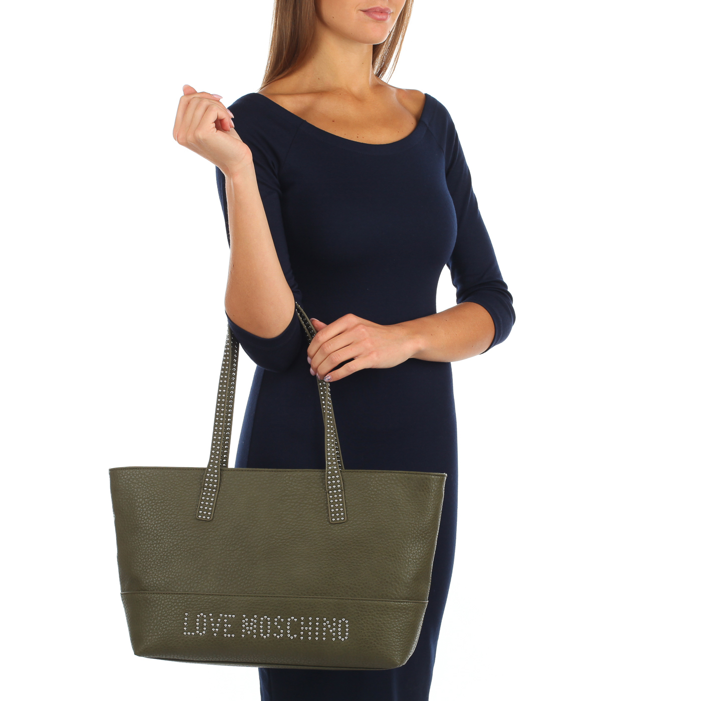 Вместительная сумка с длинными ручками Love Moschino Love Studs