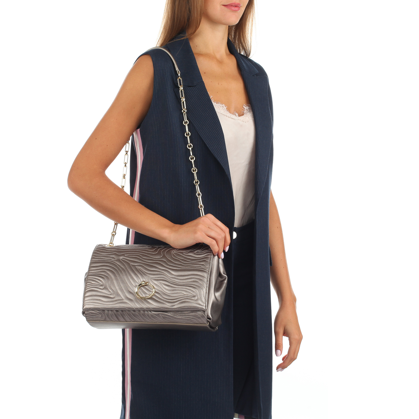 Стеганая сумка с откидным клапаном Cavalli Class Zebra