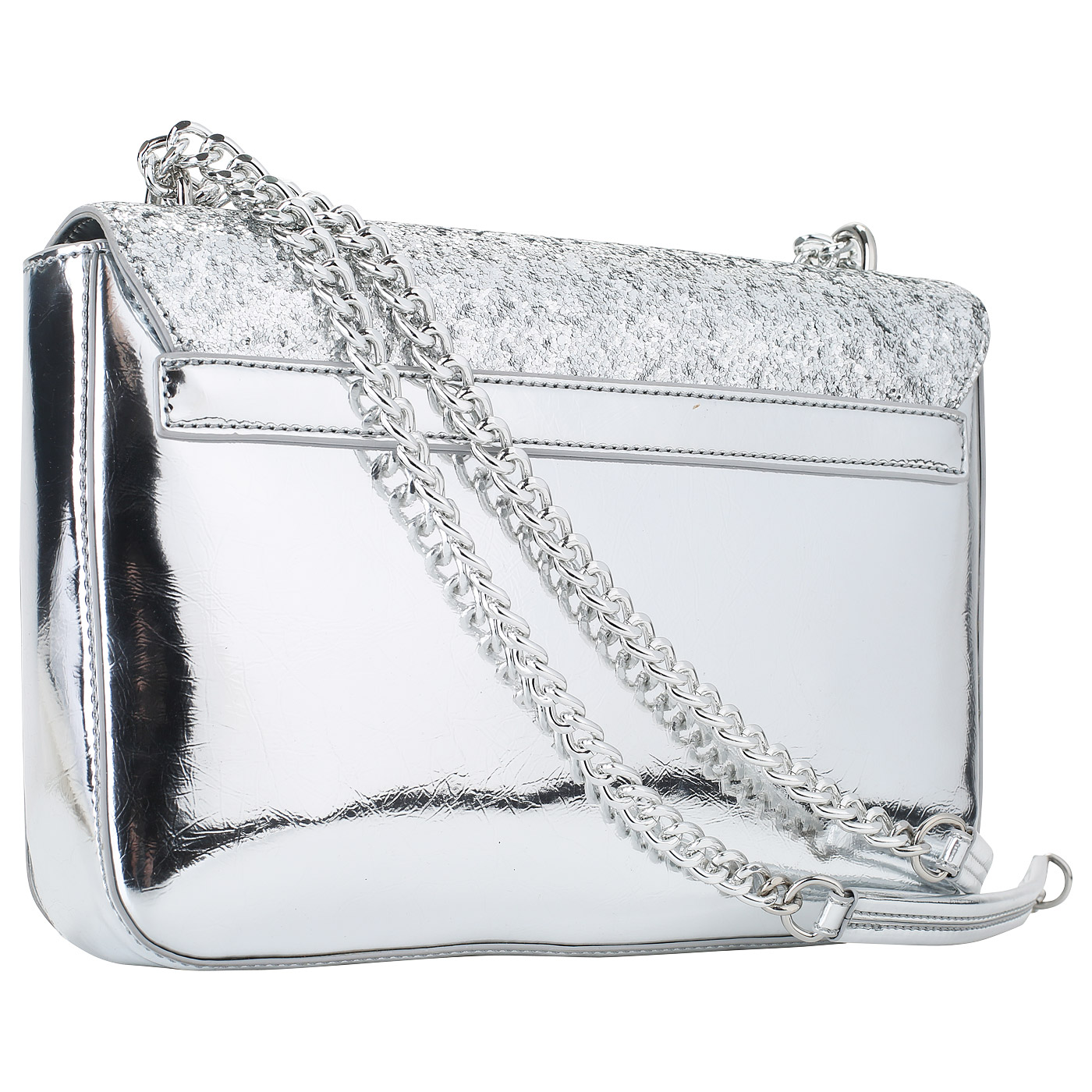 Серебристая женская сумочка с глиттером Love Moschino Sparkling