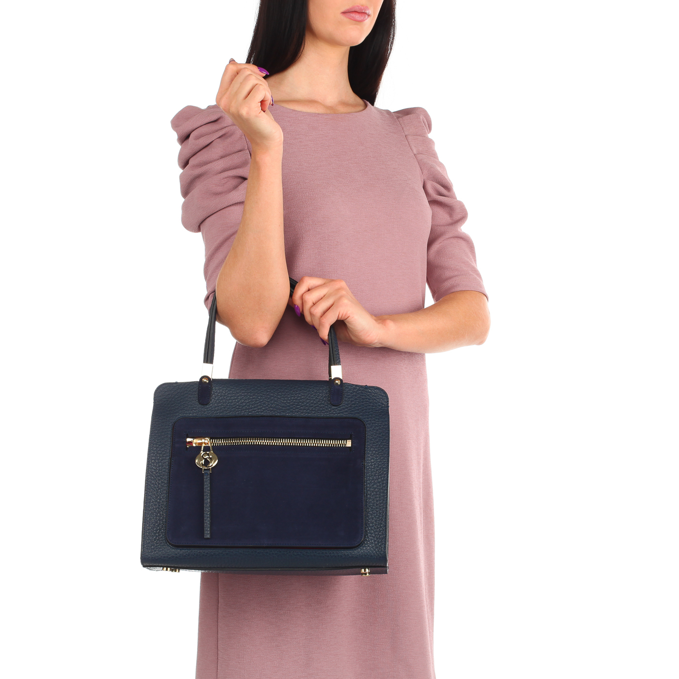 Сумка на молнии из синей кожи Carlo Salvatelli Cervino