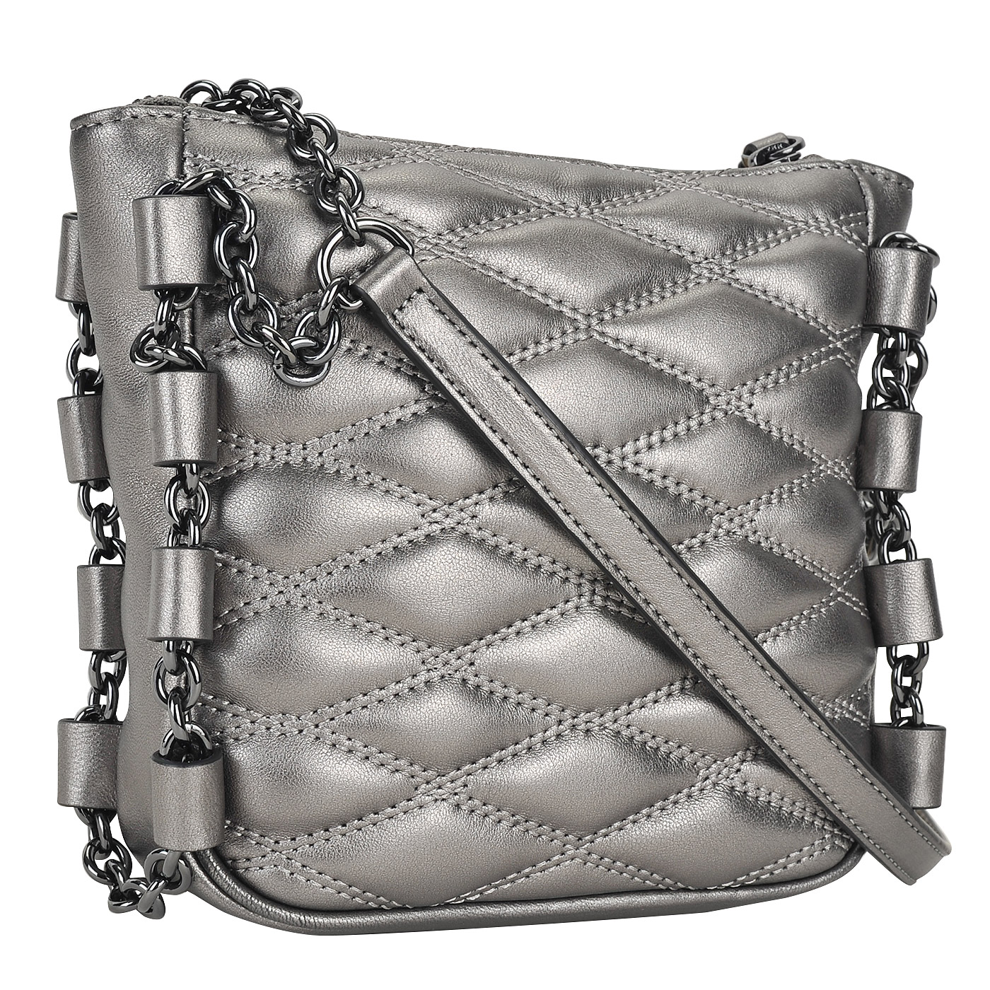 Стеганая женская сумка серебристого цвета DKNY Lara