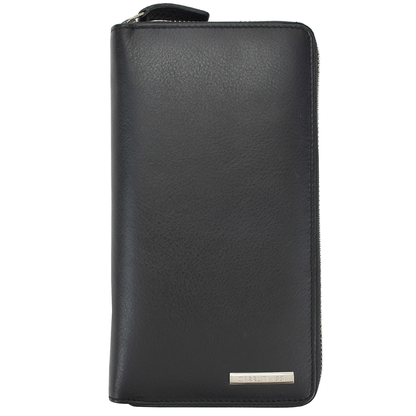 Cerruti 1881 Мужское портмоне из гладкой черной кожи на молнии