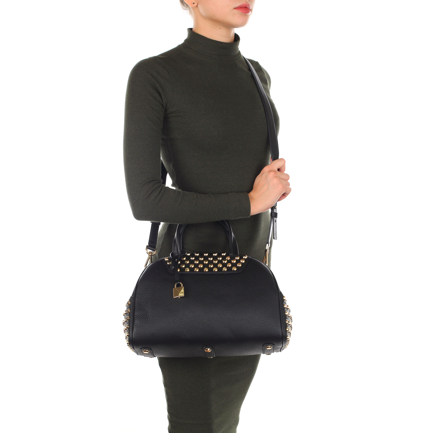 Вместительная кожаная сумка с металлическим декором Michael Kors Austin