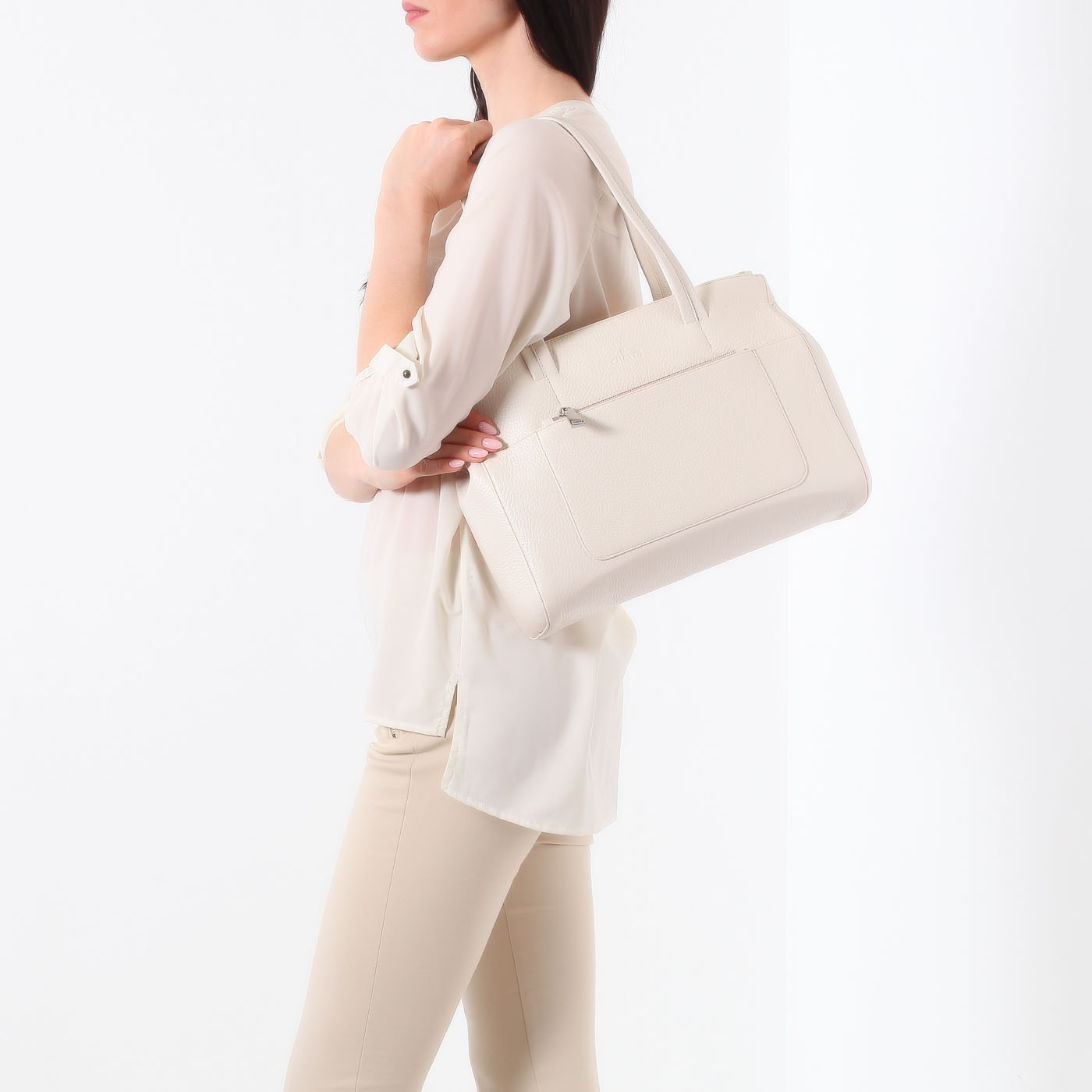 Кремовая сумка из натуральной кожи Chatte 