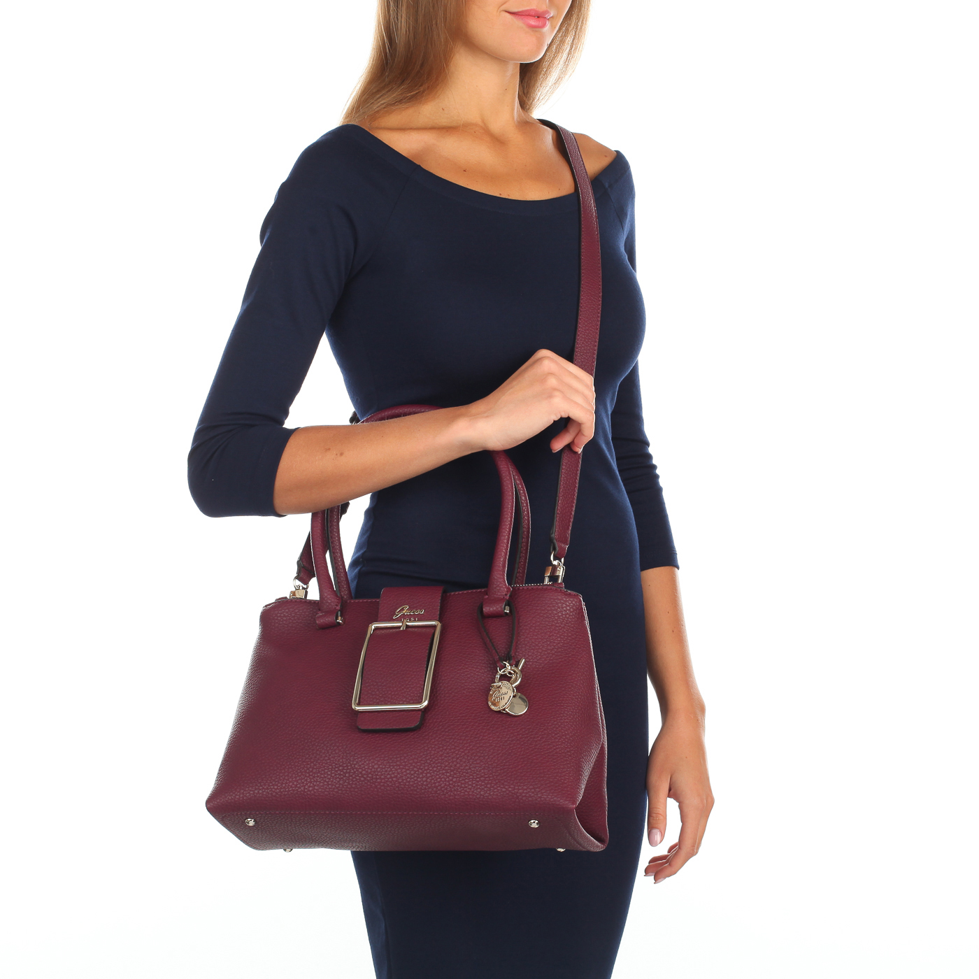 Бордовая сумка с тремя отделами Guess Caroline