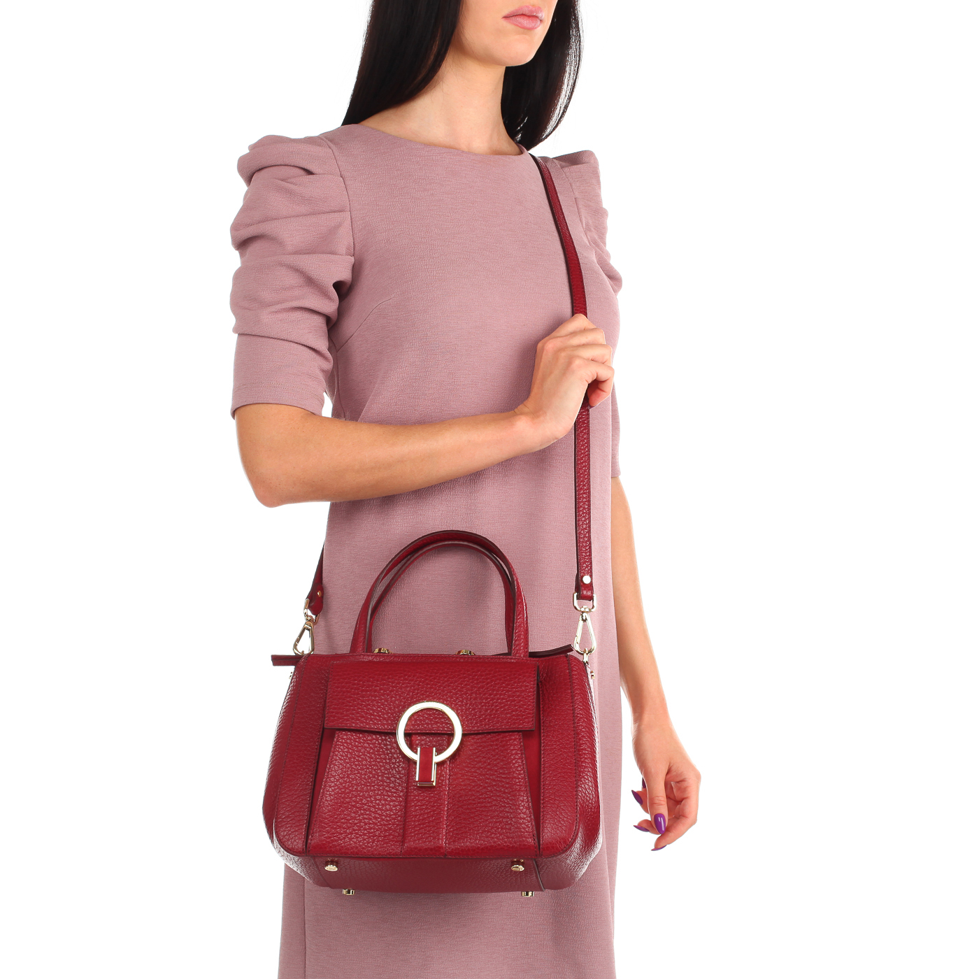 Красная кожаная сумка на молнии Carlo Salvatelli Cervino