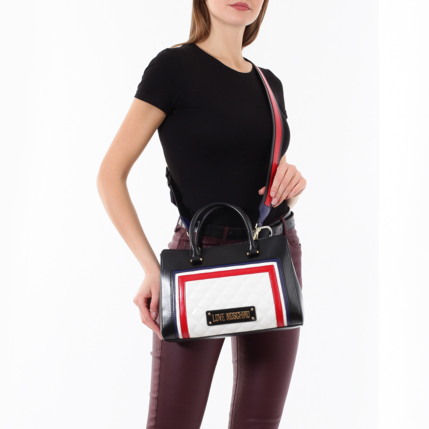 Сумка с двумя отделениями Love Moschino Striped Quilted