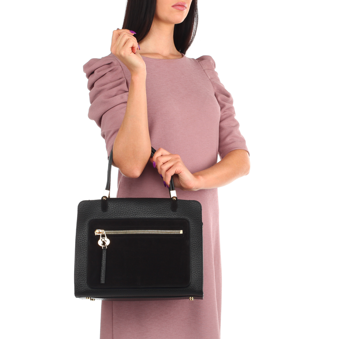 Черная кожаная сумка на двойной молнии Carlo Salvatelli Cervino