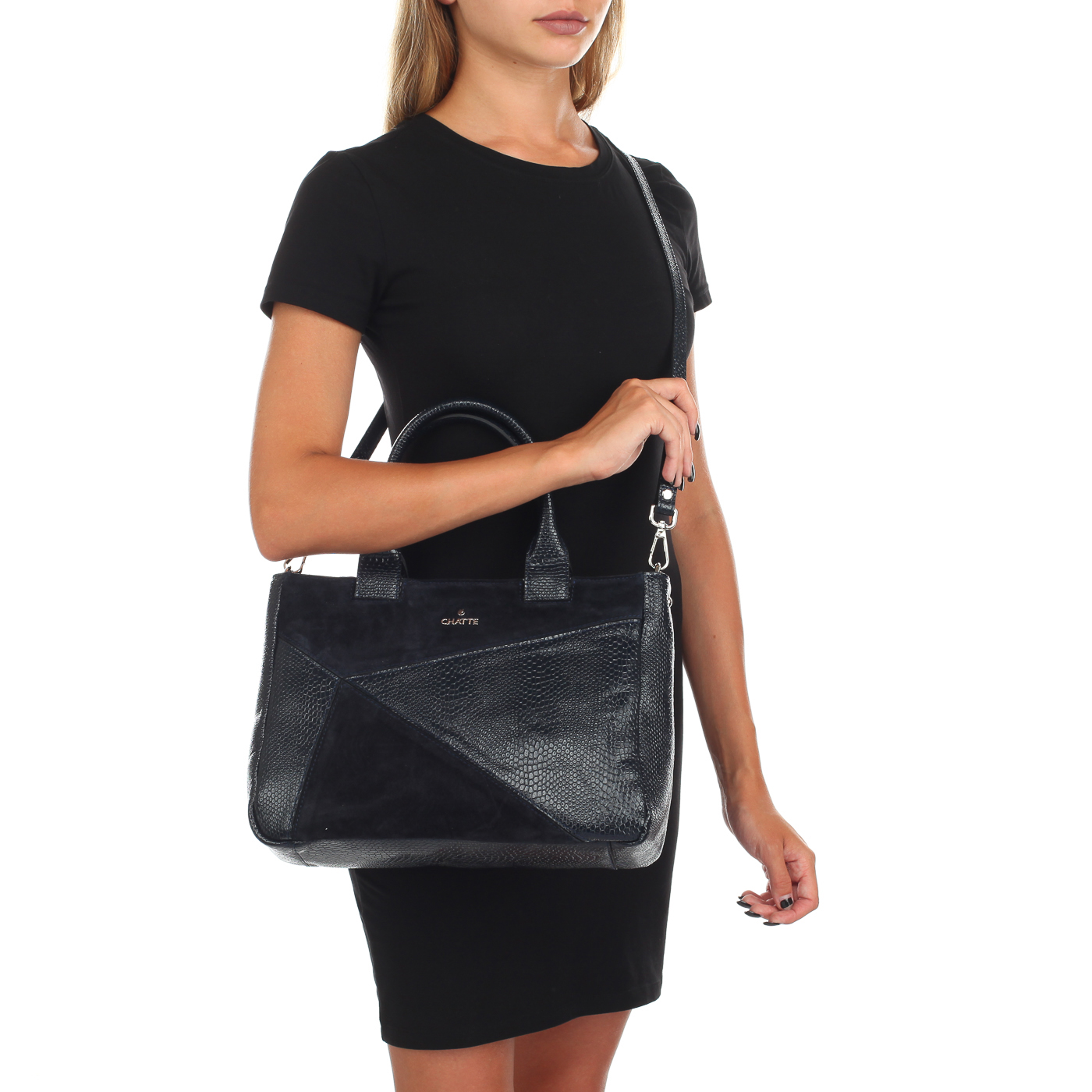 Синяя кожаная сумка Chatte 