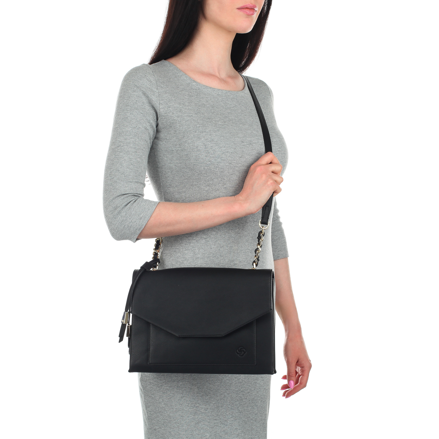 Черная женская сумка с плечевым ремешком Samsonite Satiny