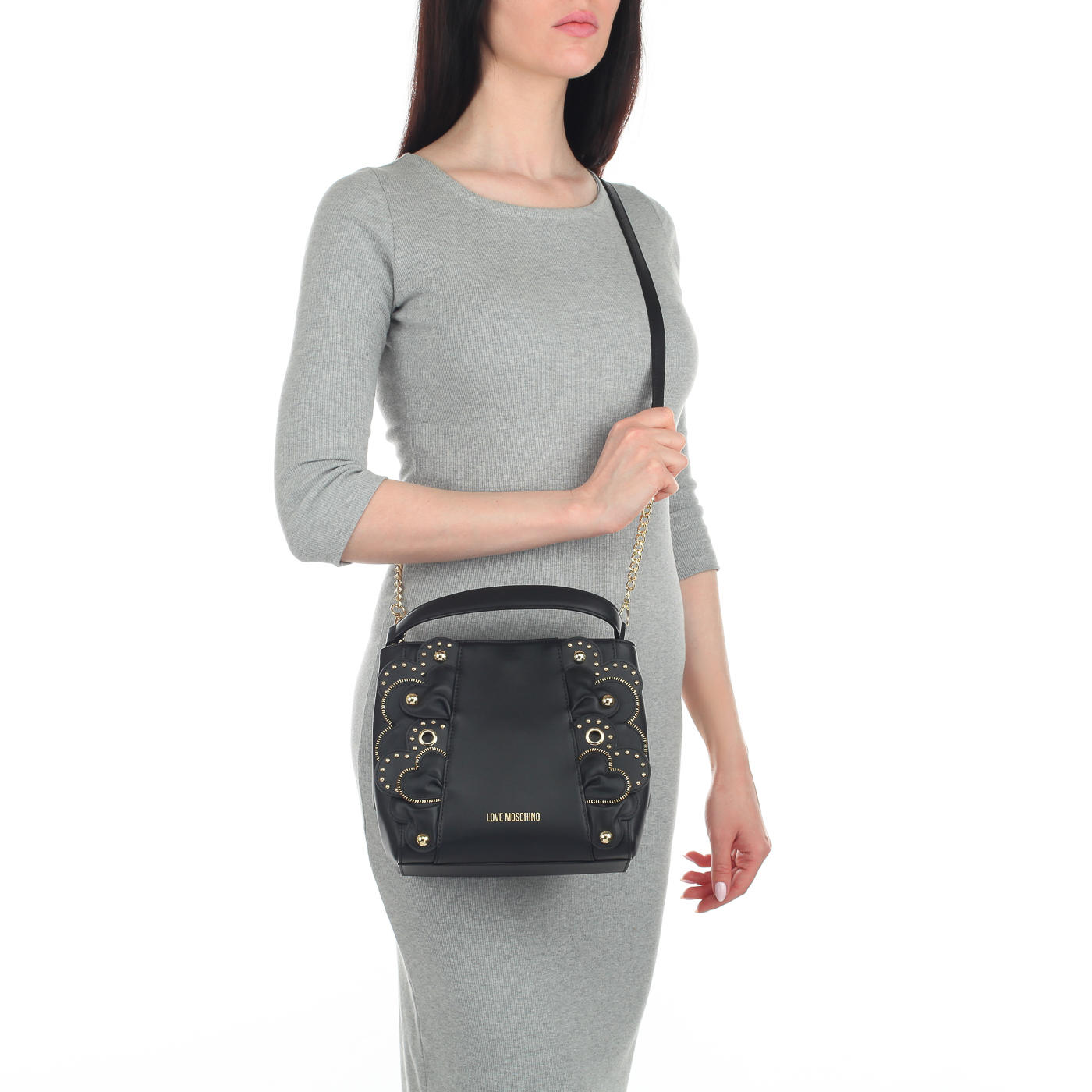 Женская сумочка из черной натуральной кожи Love Moschino Heart Rouge