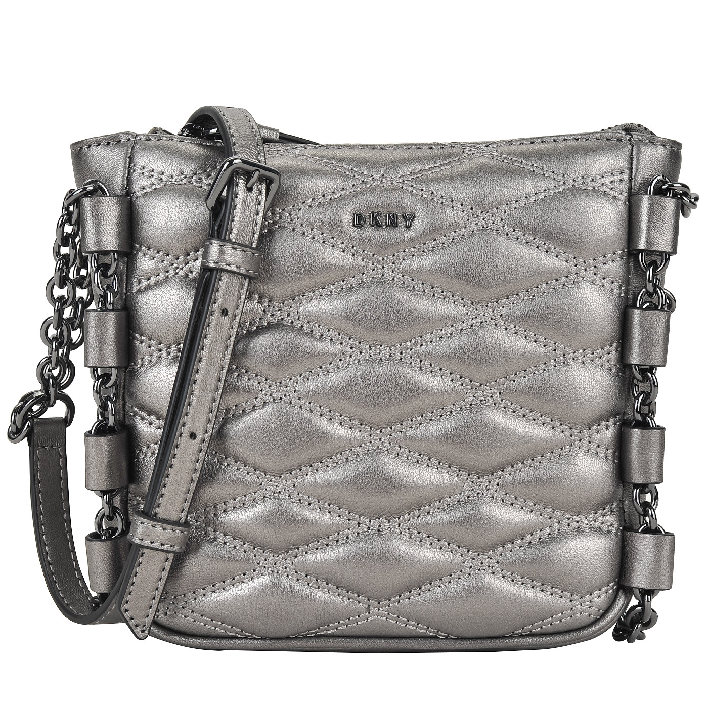 DKNY Стеганая женская сумка серебристого цвета