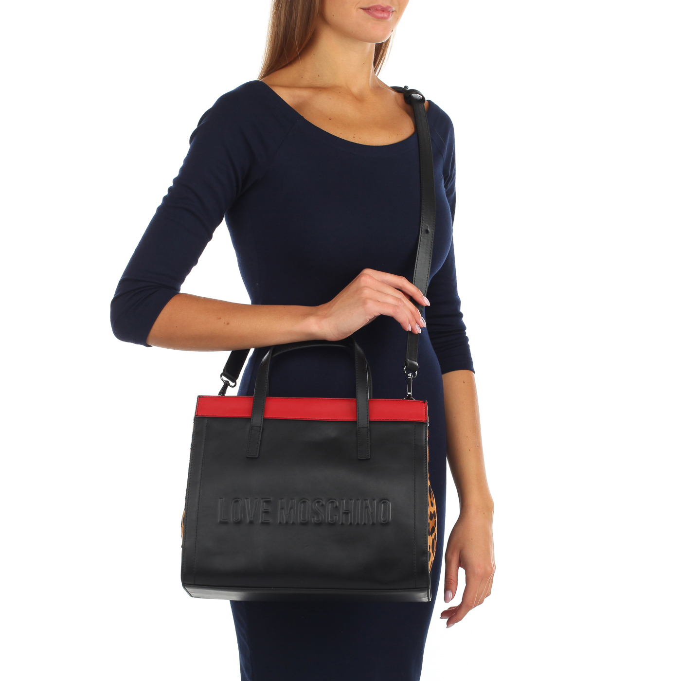 Кожаная сумка с двумя отделами Love Moschino Animal block