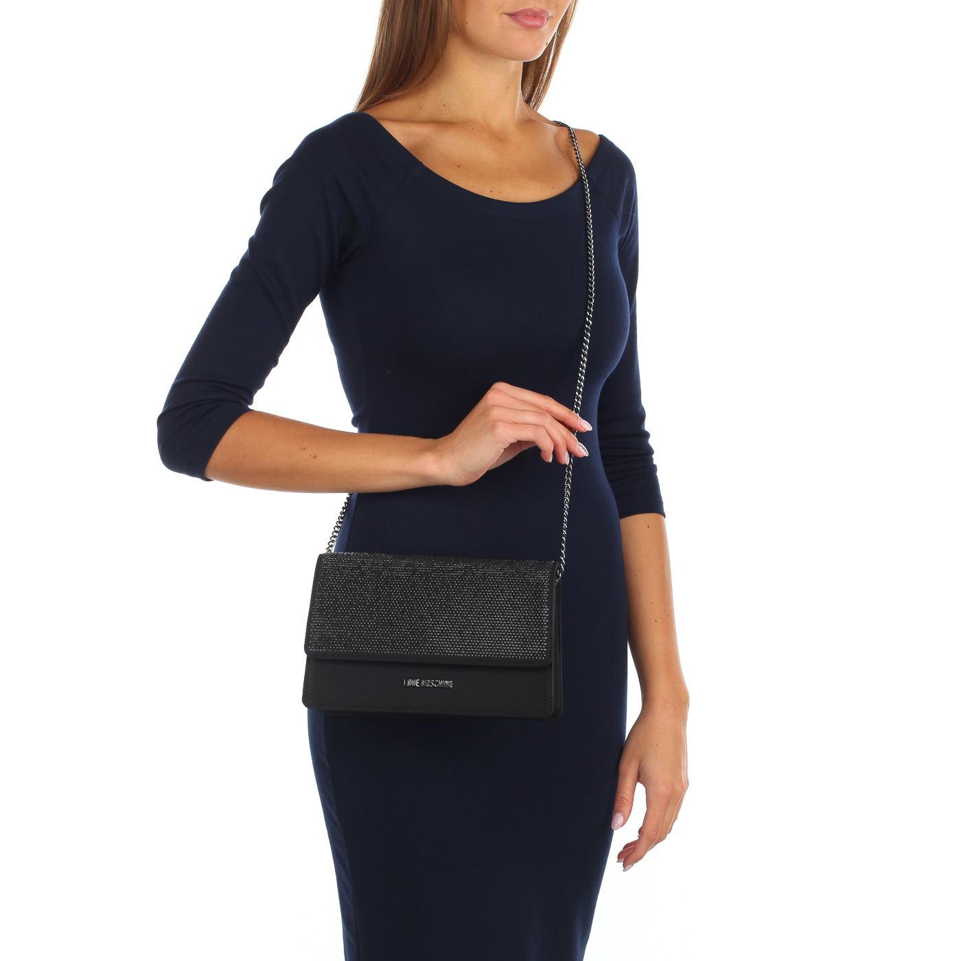 Черный клатч на цепочке Love Moschino Evening bag