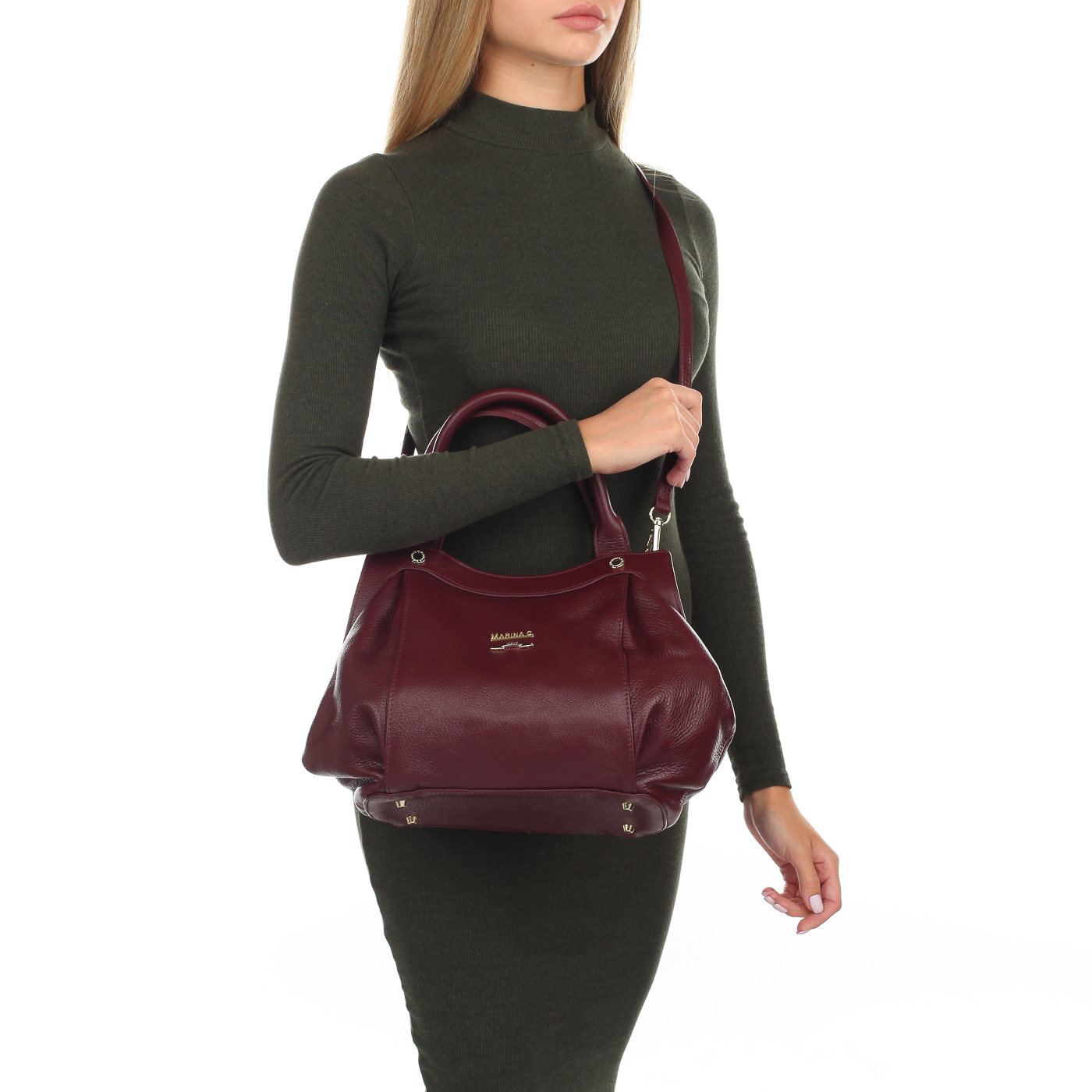 Бордовая кожаная сумка Marina Creazioni 
