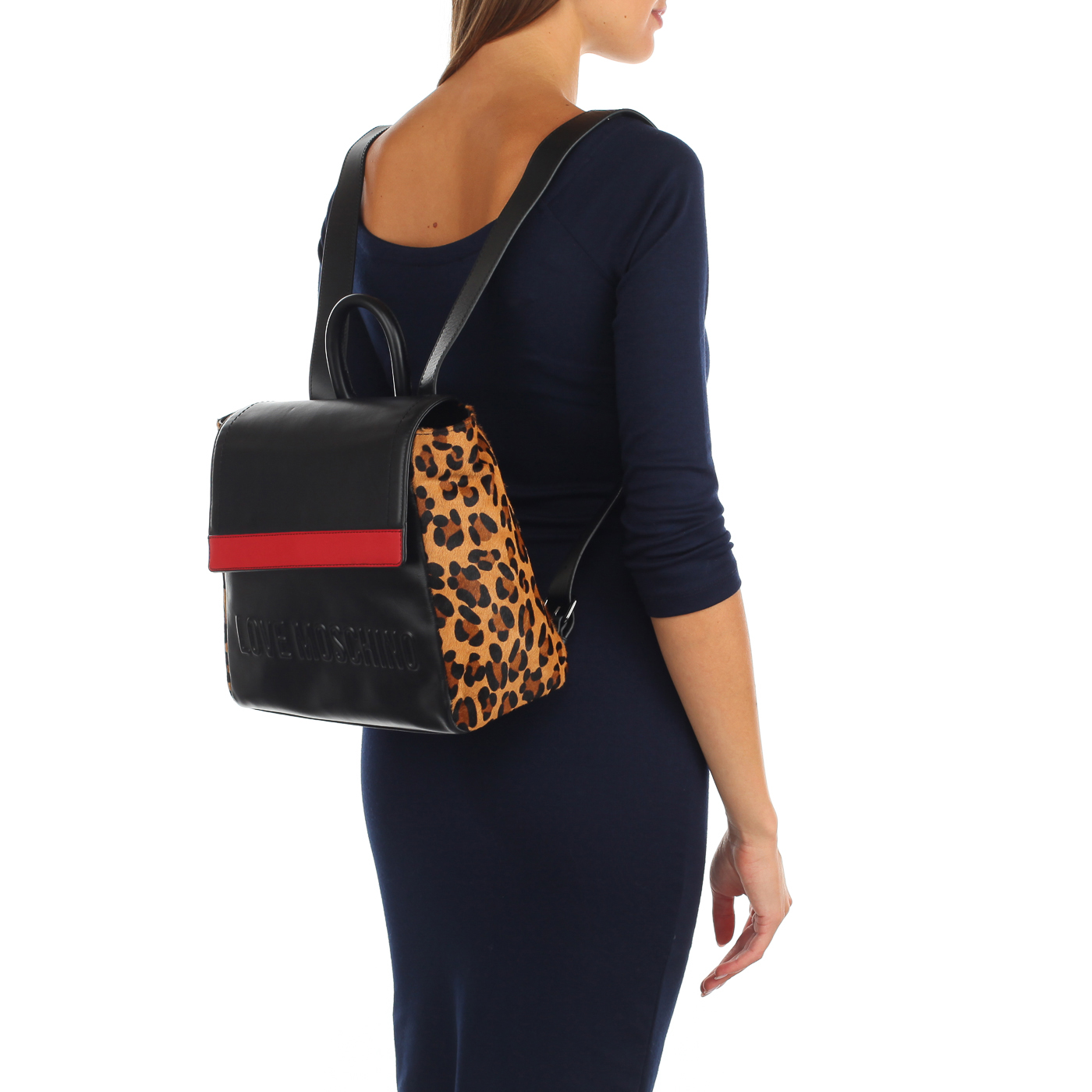 Кожаный рюкзак с откидным клапаном Love Moschino Animal block